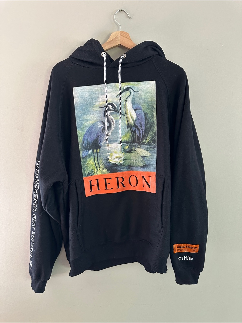 Heron Preston Black Hoodie with Orange HERON Panel